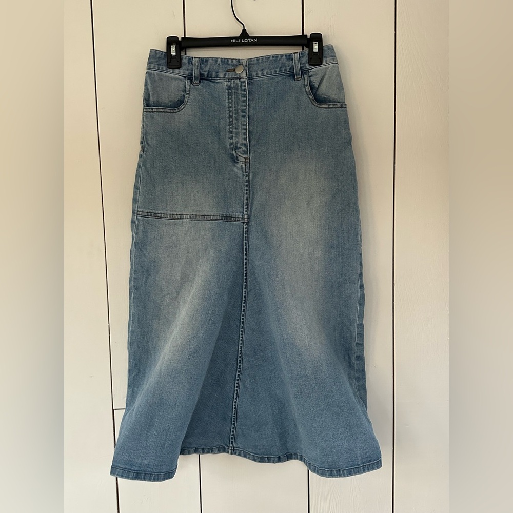 Tibi Denim Paneled Midi Skirt Sz 4 Light Wash